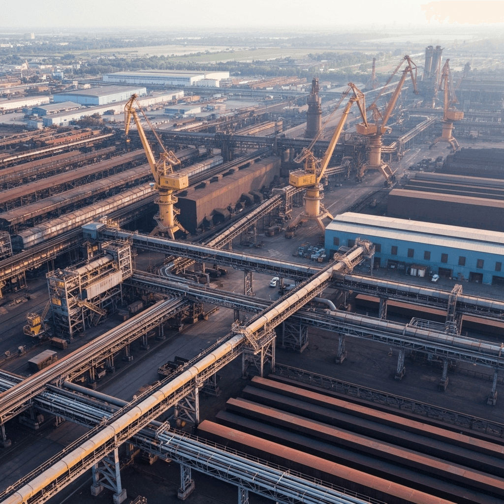 Heavy manufacturing plant with large industrial machinery on the factory floor