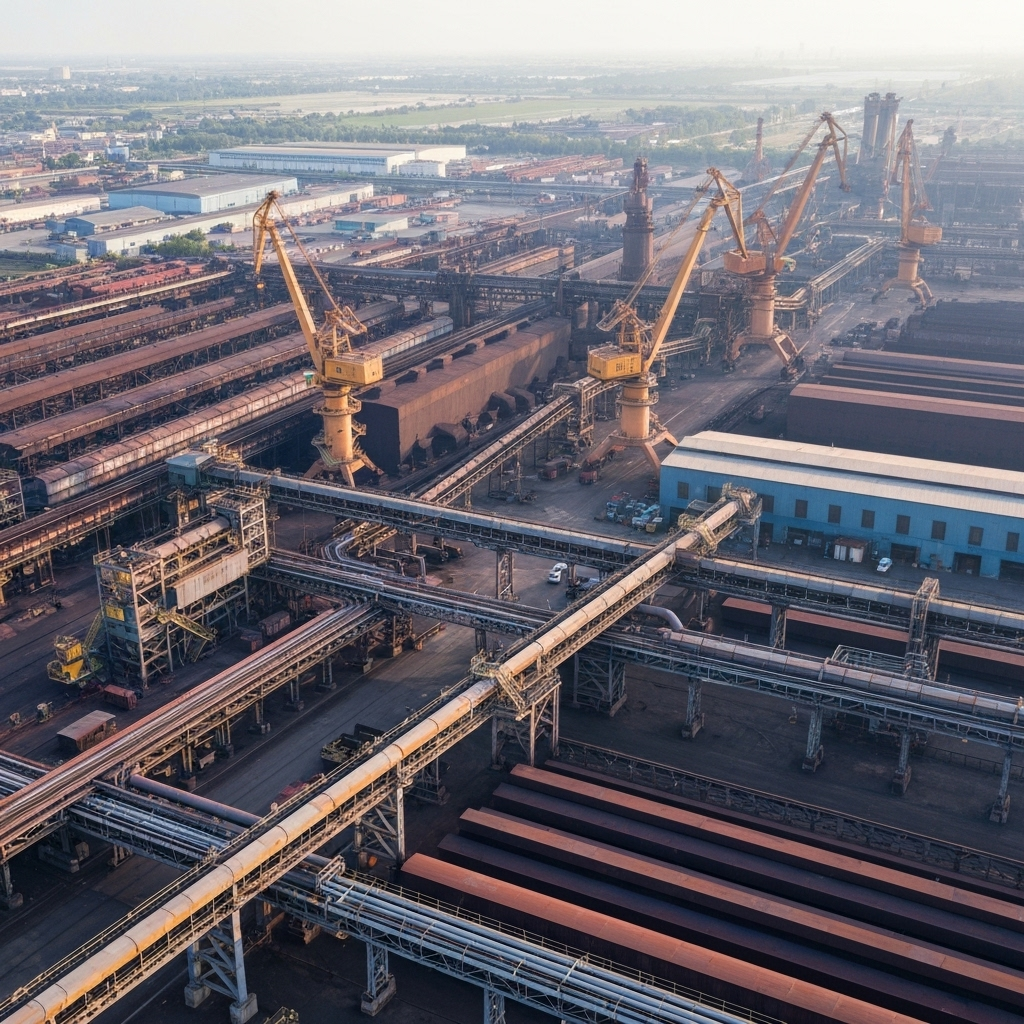 Heavy manufacturing plant with large industrial machinery on the factory floor