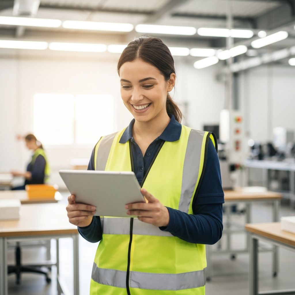 Technician easily using tablet app on factory floor
